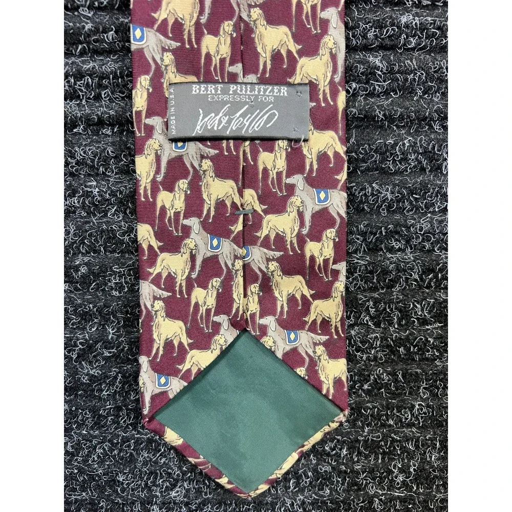 Vintage Bert Pulitzer‎ Necktie ShowDogs Burgundy Patterned Silk Tie Mens